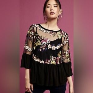 Anthropologie Erin + Ali Embroidered Top